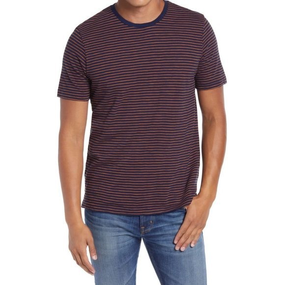 1901 Stripe T-Shirt in Navy Rust - Large - Picture 1 of 3